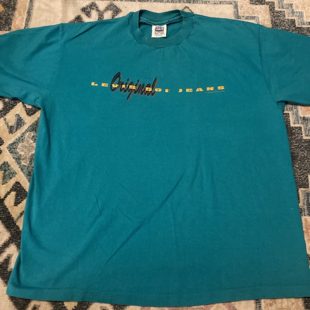 Vintage Levi’s 501 Jeans Men’s Blue Teal Jeans 1993 Single Stitch Shirt Sz XL