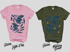 Retro Botanical Birds T-Shirt, Folk Art Bird Shirt, Vintage Nature Tee, Cottagec