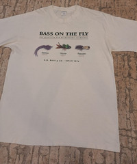 Vintage G.H. Bass Bass On The Fly Fishing T-Shirt USA Made White Size L Cotton