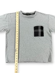 Black Label Crestbridge Men’s Heather Gray Tee with Black Plaid Pocket – Size S