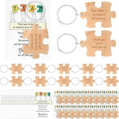 30 Sets Team Appreciation Gifts Wooden Puzzle Piece Keychain with Thank You C…