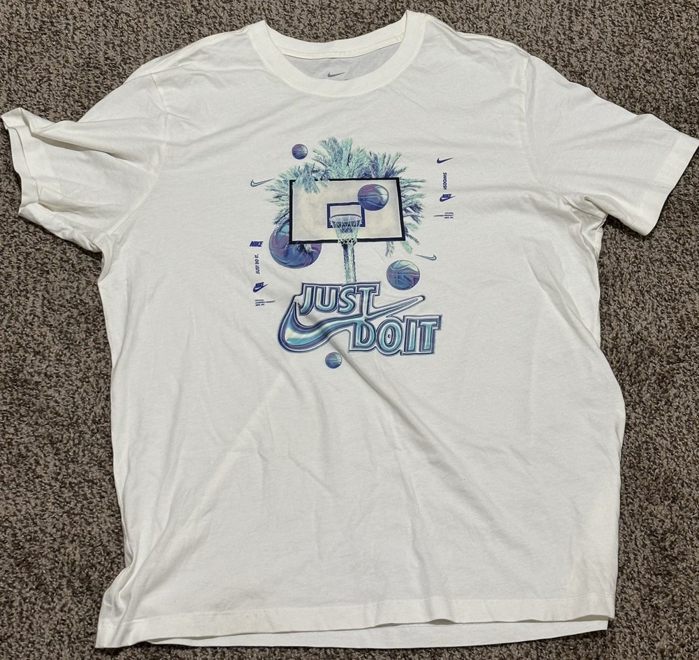 Nike Men White Blue Short Sleeve Just Do It Short Sleeve T Shirt Size XL