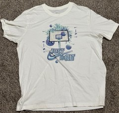 Nike Men White Blue Short Sleeve Just Do It Short Sleeve T Shirt Size XL
