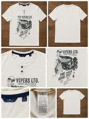 Tom Tailor Motorcycle Graphic Henley T Shirt Men Medium Cream Biker Style