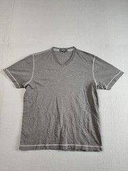 Fiji Men Shirt M Gray V Neck Short Sleeve Flat Front Comfort Pullover Tee Casual