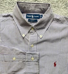 Ralph Lauren Shirt Adult Large Purple Blake Grid Checkered Red Pony Casual Mens