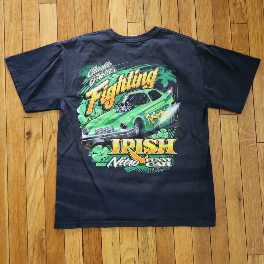 Vtg Charlie O Neills Fighting Irish Drag Racing T Shirt Mens M Funny Car Nascar