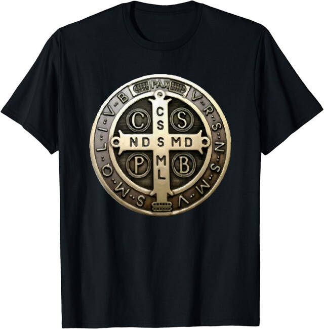 NEW LIMITED St. Benedict Medal Saint Benedict Cross Catholic Christian T-Shirt