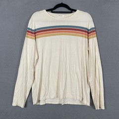 Marine Layer Shirt Mens Large White Striped Long Sleeve Crew Neck Relaxed Logo