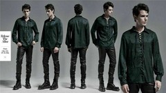 Men Gothic Gorgeous Jacquard Shirts Retro Formal Prom Party Long Sleeve Blouses