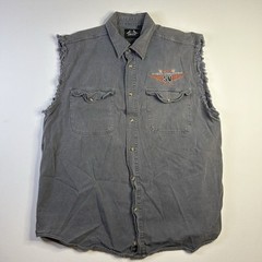 Vtg Y2k Reno Bike Rally 2004 Factory Cut/Sleveless Denim Button Shirt XL