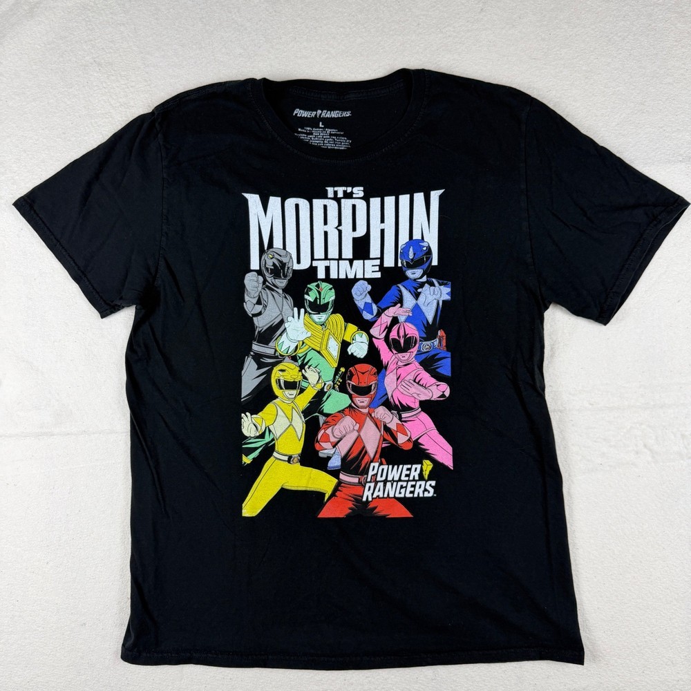 Power Rangers Its Morphin Time Graphic T-Shirt Mens Large Black Cotton MM0920