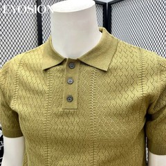 Men Vintage Jacquard Knitted Hollow Out Summer Short Sleeve Sweater Chic Tops