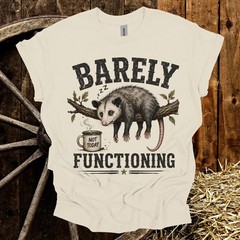 Barely Functioning Possum T-Shirt | Funny Sleepy Opossum Coffee Tee