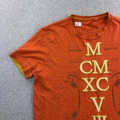 Hugo Boss Shirt Mens Large Orange Short Sleeve Roman Numeral Boss Orange Adult