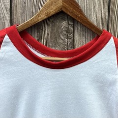 Vintage Russell Athletic Raglan 3/4 Sleeve Baseball Shirt USA Made Red White XL