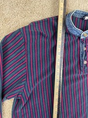 Vintage Lands’ End Henley T-Shirt Mens XL Cotton Stripes Ribbed Long Sleeve Blue