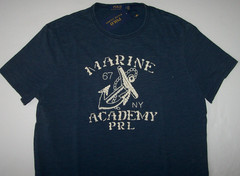 NWT Polo Ralph Lauren Indigo Blue EMBROIDERD MARINE ACADEMY PRL Tee Shirt Men L