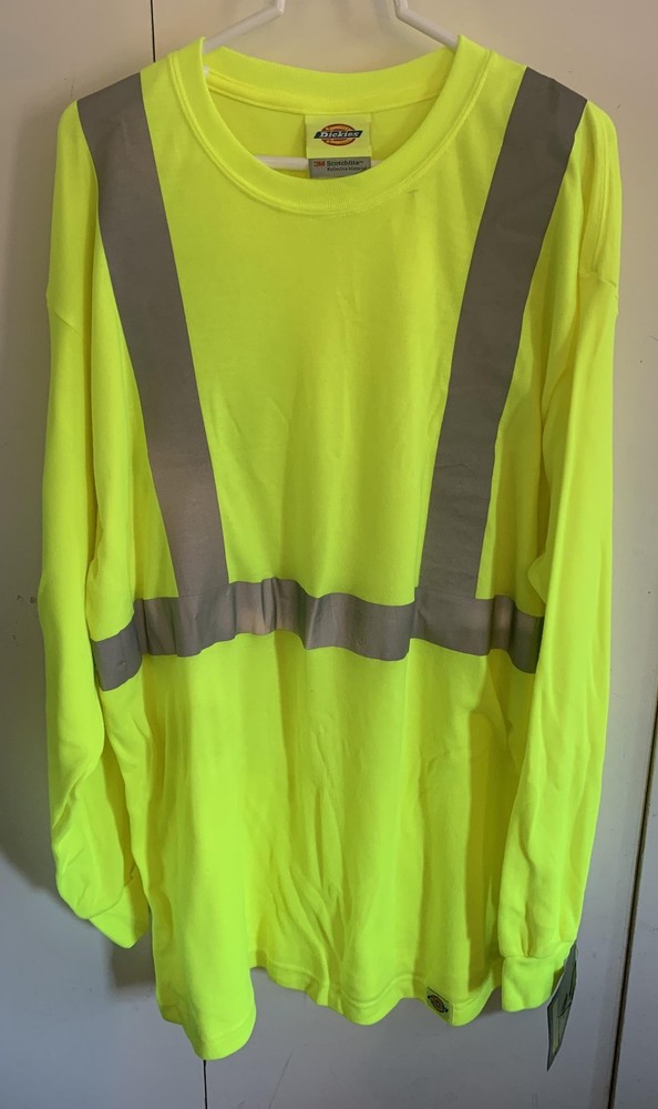 Dickies Shirt Mens XL Yellow High Visibility 3M Scotchlite Long Sleeve Safety
