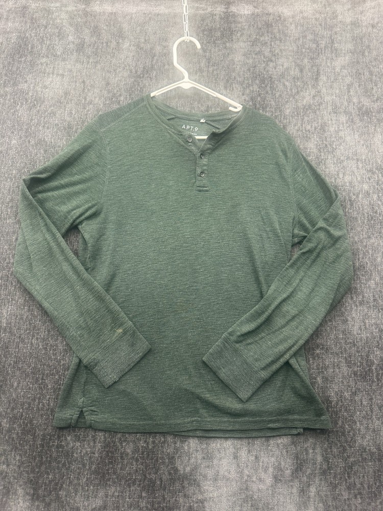Apt 9 Premier Flex Henley Shirt Mens Medium Olive Green Cotton Knit Perfect Fit