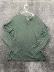 Apt 9 Premier Flex Henley Shirt Mens Medium Olive Green Cotton Knit Perfect Fit