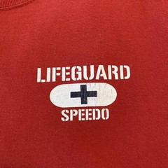 Speedo Shirt Mens Medium Red Lifeguard Graphic Tee T-Shirt Tagless Beach
