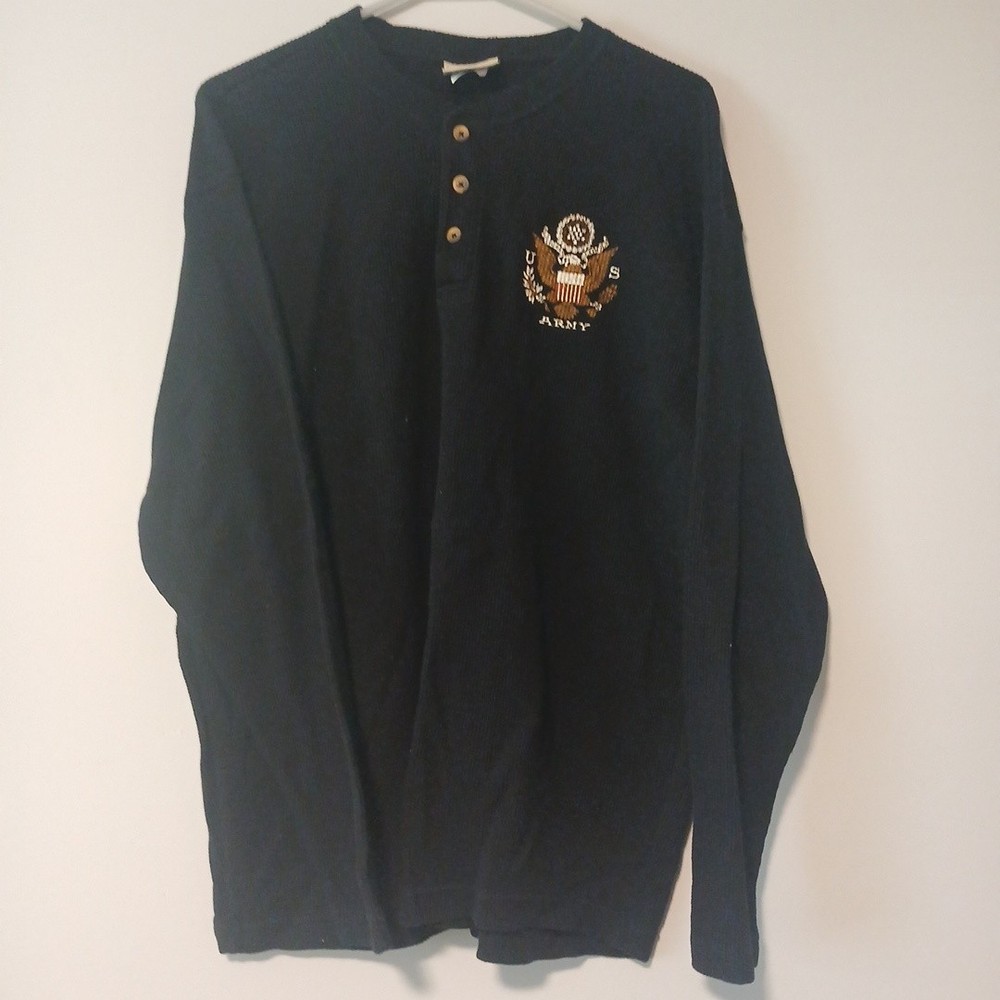 Brothers In Arms Outfitters US ARMY Eagle Black Waffle Fabric Pullover Size XL
