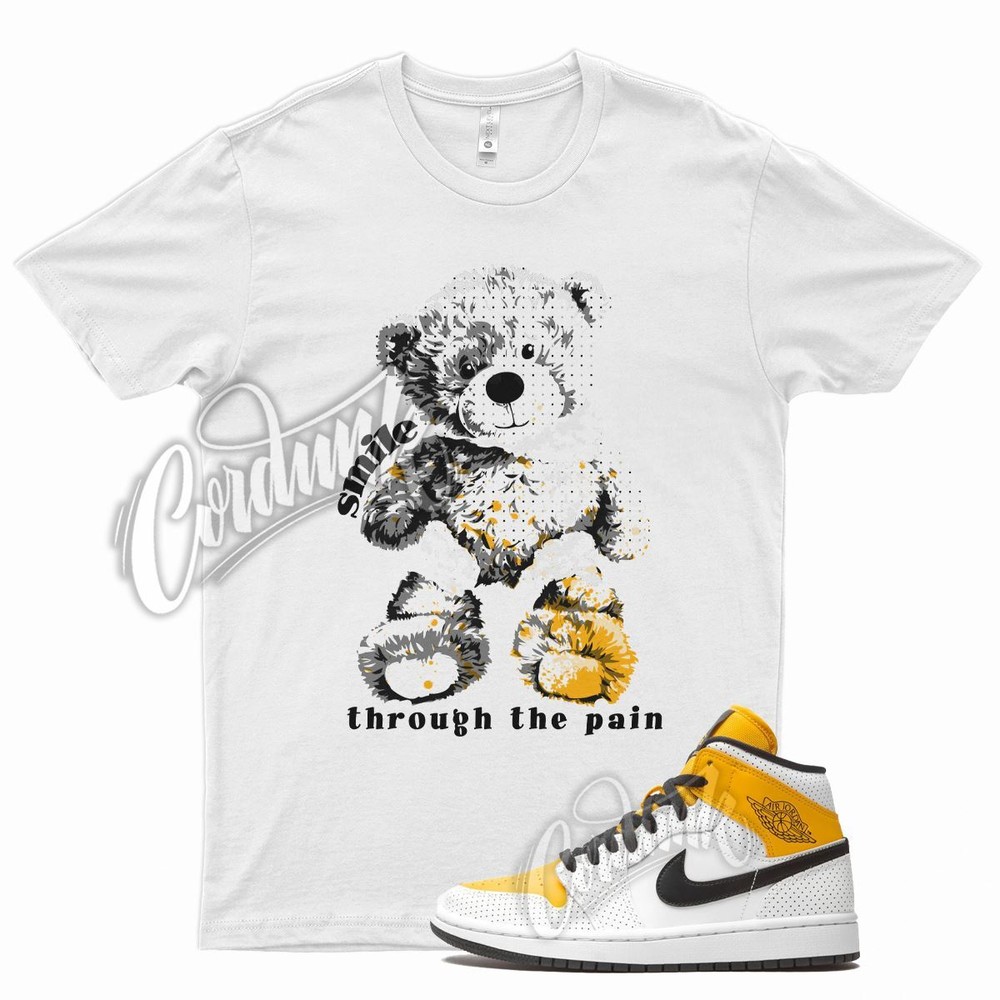 White SMILE Shirt for Air J1 1 Mid Perforated University Gold Black Yellow