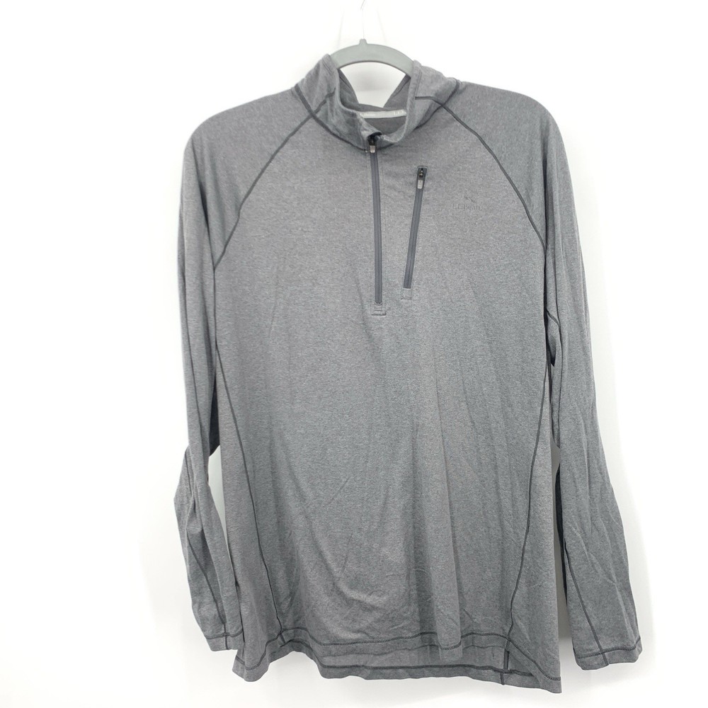 LL Bean Men Size Large TALL LT Shirt 1/4 Zip Pullover Top Gray Base Layer