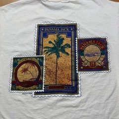 Vintage 90s Panama Jack Nassau Bahamas Postage Stamp Graphic T-Shirt USA Medium