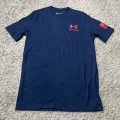 Under Armour Freedom Navy Blue Red T Shirt Soft Stretch Gym Workout USA Flag