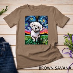 Maltipoo Starry Night White Maltese Poodle Dog Art by Aja T-Shirt Unisex T-shirt