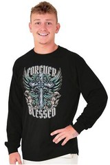 Affliction Forever Blessed Cross With Wings Long Sleeve Tshirt for Men or Women