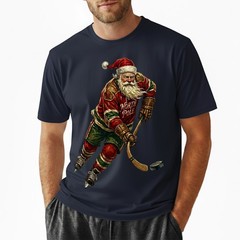 Vintage Santa Hockey T-Shirt North Pole Jersey Christmas Holiday Sports Sweater