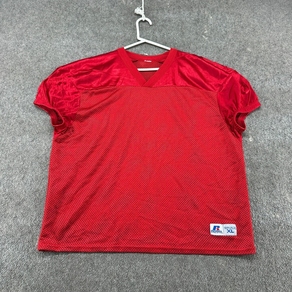 VINTAGE Russell Jersey Mens XL Red V Neck Mesh Football Practice Polyester Y2K