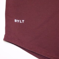 BYLT Drop Cut Lux Long Sleeve Shirt Mens XL Maroon Athletic Curved Hem