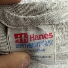 Hanes T-Shirt Mens Size L Grey Heavyweight 50/50 Vintage Graphic USA Made Stains