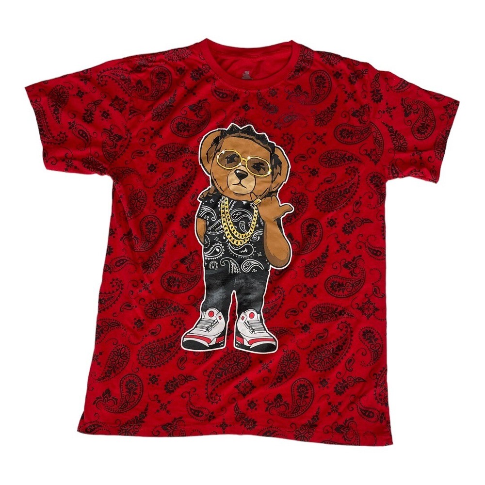 Men’s Large Shirt Short Sleeve Red Bandana Streetwear Urban Tee Y3K Casual Trend