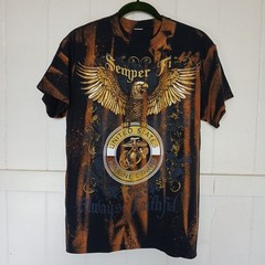 Semper Fi T-Shirt Always Faithful Veteran USA Marine Men’s Small Bleach Dyed SS