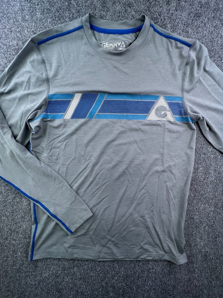 GERRY Mens Gray Blue Crew Neck Long Sleeve Shirt Size Small NWT Sun Protection