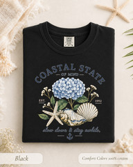Coastal State of Mind Shirt, Comfort Colors Hydrangea Seashell Beach Tee