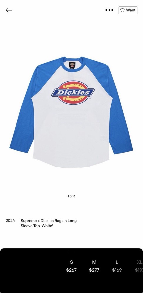Dickies Supreme Fw24 Baseball Top Size Small Brand New
