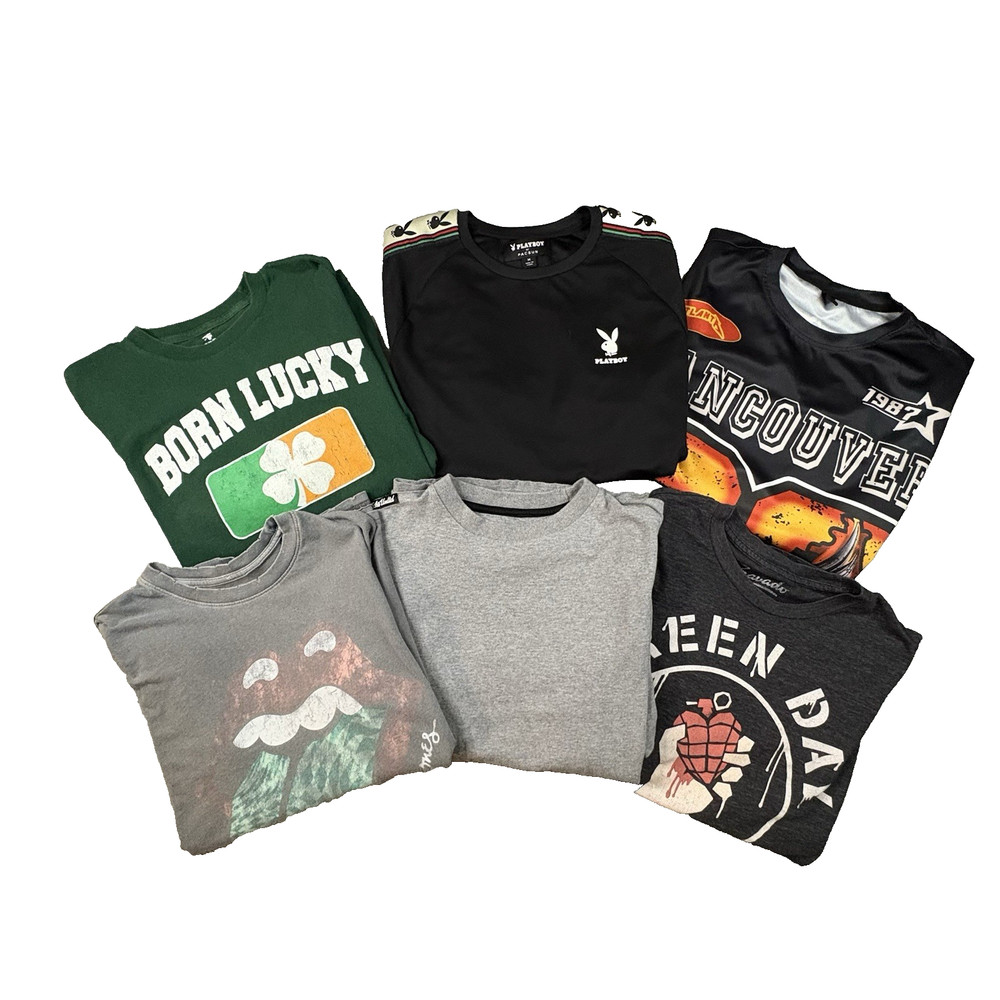 MIXED LOT OF 6 Men’s M T Shirts Playboy/Vancouver/Rock/Irish/Ecko SEE DESCRIPTIO
