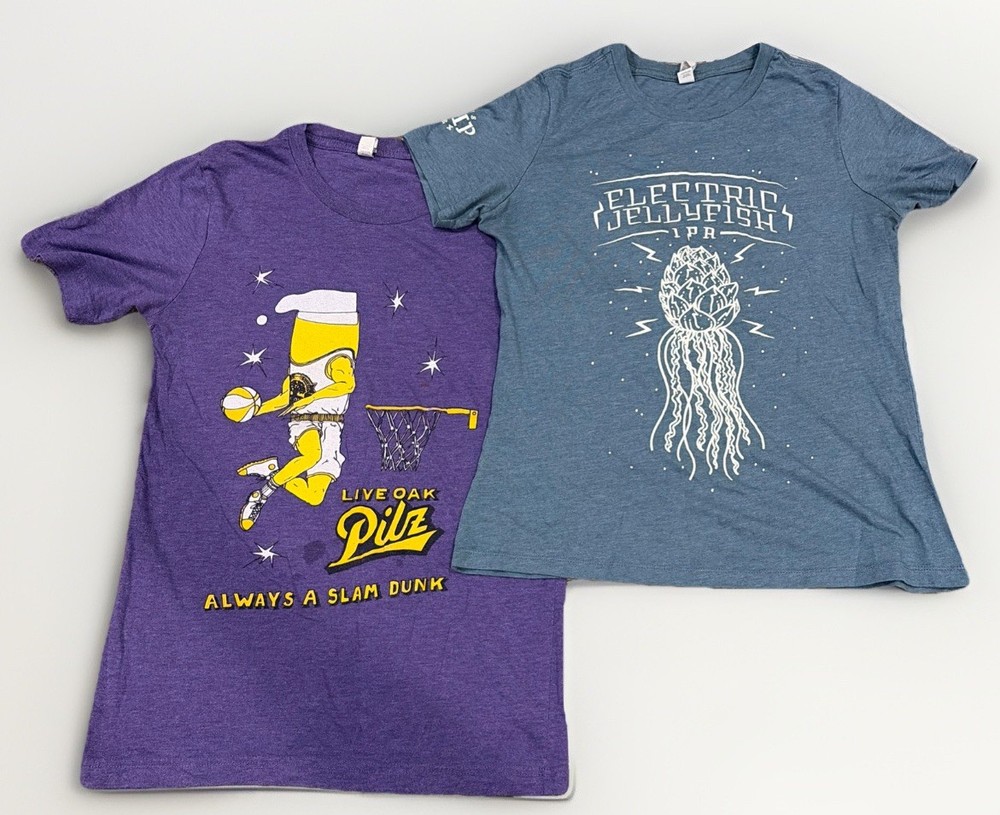 Lot Of 2 Live Oak Pilz (size XSmall)/Electric Jellyfish IPA Shirt (size Small)
