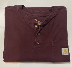 Carhartt Men’s Henley Original Fit Pocket T shirt Size 4XL Maroon Pin hole