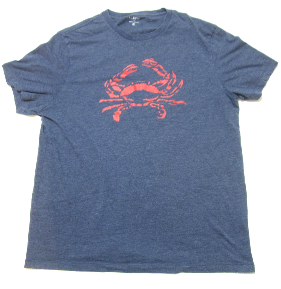 J. Crew Men Sz L Broken-in Graphic T-Shirt Red Crab Logo Coastal Preppy (M302)