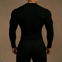 Men’s Athletic Pullover Top with V Neck Long Sleeves and Bold Stripe Design