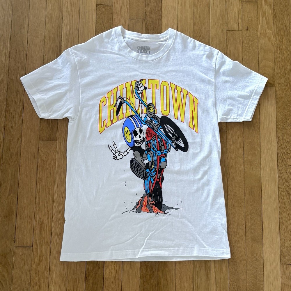 Chinatown Market Rally Tee Mens Large Skeleton Motorcycle Graphic Print