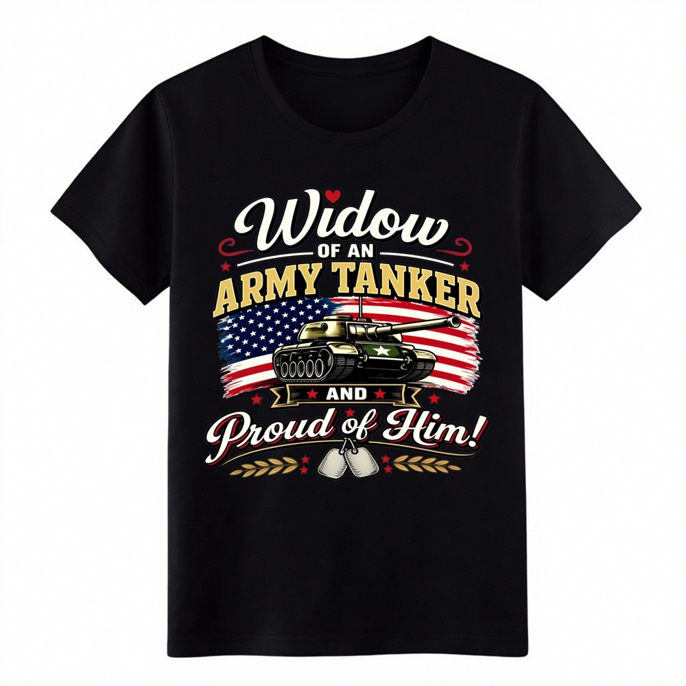Patriotic Veteran Widow T Shirt Widow Of An Army Tanker Tank Flag Memorial Tee