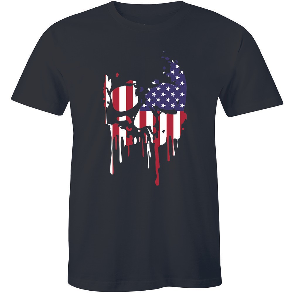 American Warrior Flag Skull Military T-Shirt Army S-2XL